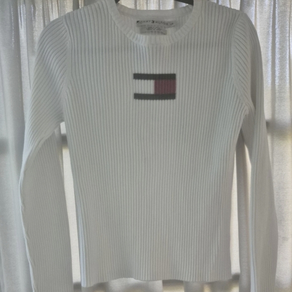 Vintage Woman's Tommy Hilfiger Ribbed Top, Large Flag On Front, Worn Once, SZ. L - Picture 1 of 6